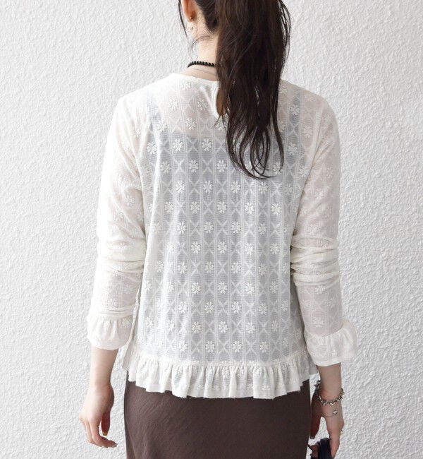 SHIPS any「《予約》SHIPS any:〈洗濯機可能〉フラワー レース ジャカード フリル ヘム プルオーバー」|Tシャツ・カットソー|