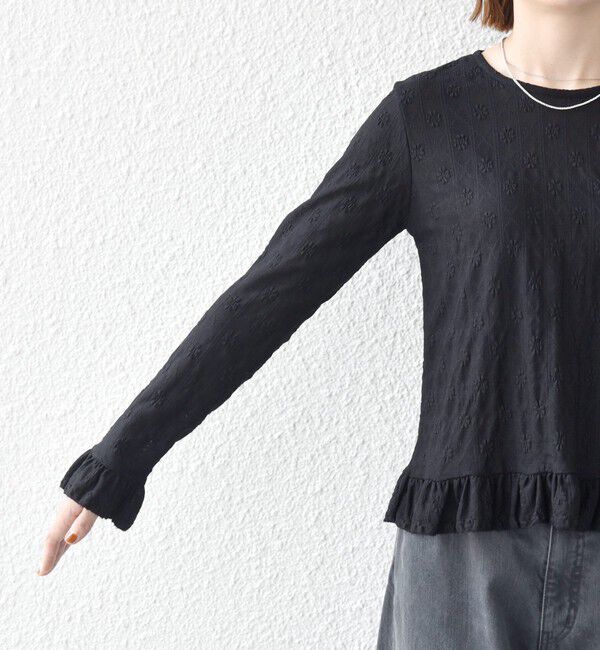 SHIPS any「《予約》SHIPS any:〈洗濯機可能〉フラワー レース ジャカード フリル ヘム プルオーバー」|Tシャツ・カットソー|