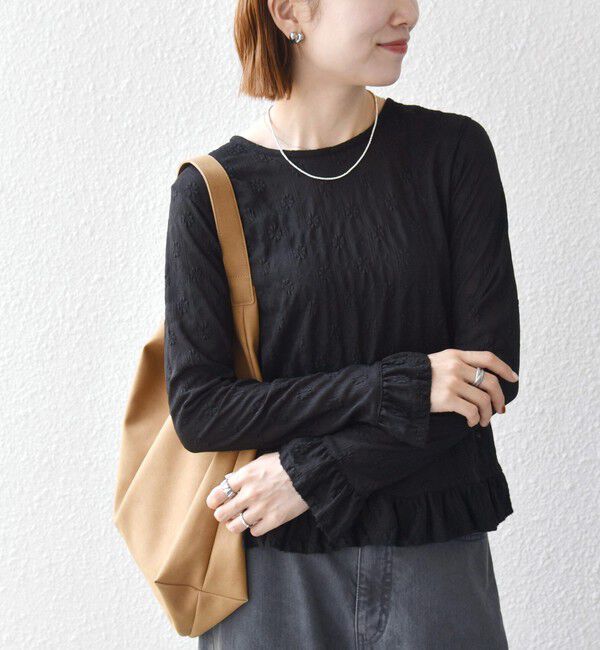 SHIPS any「《予約》SHIPS any:〈洗濯機可能〉フラワー レース ジャカード フリル ヘム プルオーバー」|Tシャツ・カットソー|