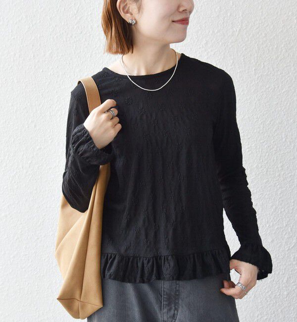 SHIPS any「《予約》SHIPS any:〈洗濯機可能〉フラワー レース ジャカード フリル ヘム プルオーバー」|Tシャツ・カットソー|