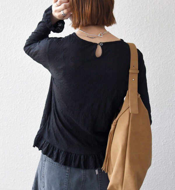 SHIPS any「《予約》SHIPS any:〈洗濯機可能〉フラワー レース ジャカード フリル ヘム プルオーバー」|Tシャツ・カットソー|
