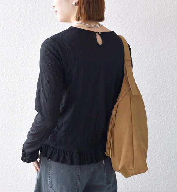 SHIPS any「《予約》SHIPS any:〈洗濯機可能〉フラワー レース ジャカード フリル ヘム プルオーバー」|Tシャツ・カットソー|