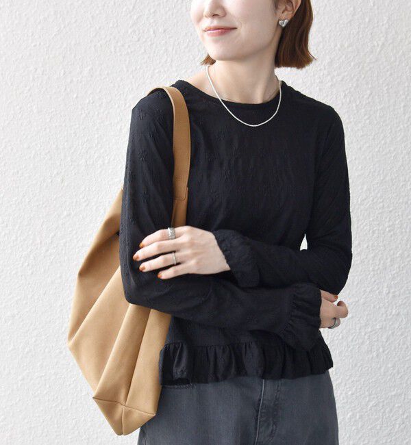 SHIPS any「《予約》SHIPS any:〈洗濯機可能〉フラワー レース ジャカード フリル ヘム プルオーバー」|Tシャツ・カットソー|