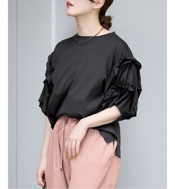 IENA「《手洗い可能》袖ギャザーフリルカットソー」|Tシャツ・カットソー|