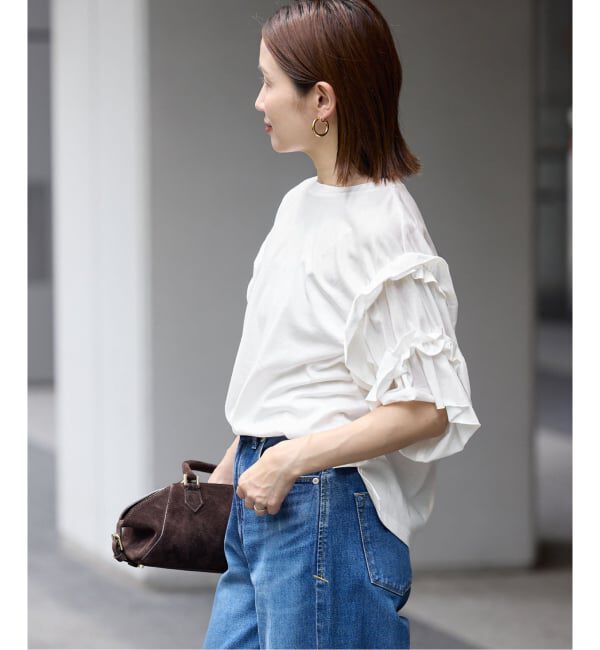 IENA「《手洗い可能》袖ギャザーフリルカットソー」|Tシャツ・カットソー|