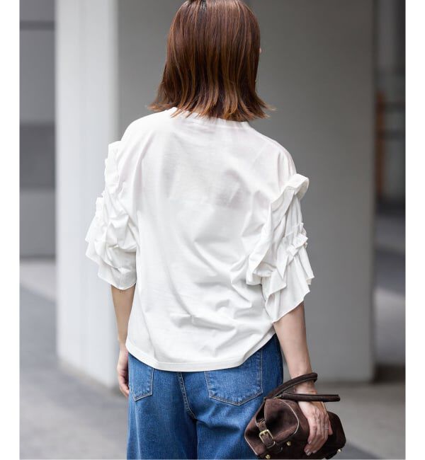 IENA「《手洗い可能》袖ギャザーフリルカットソー」|Tシャツ・カットソー|
