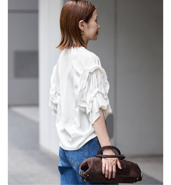 IENA「《手洗い可能》袖ギャザーフリルカットソー」|Tシャツ・カットソー|
