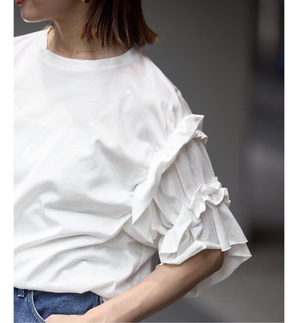 IENA「《手洗い可能》袖ギャザーフリルカットソー」|Tシャツ・カットソー|