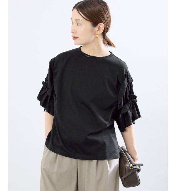 IENA「《手洗い可能》袖ギャザーフリルカットソー」|Tシャツ・カットソー|