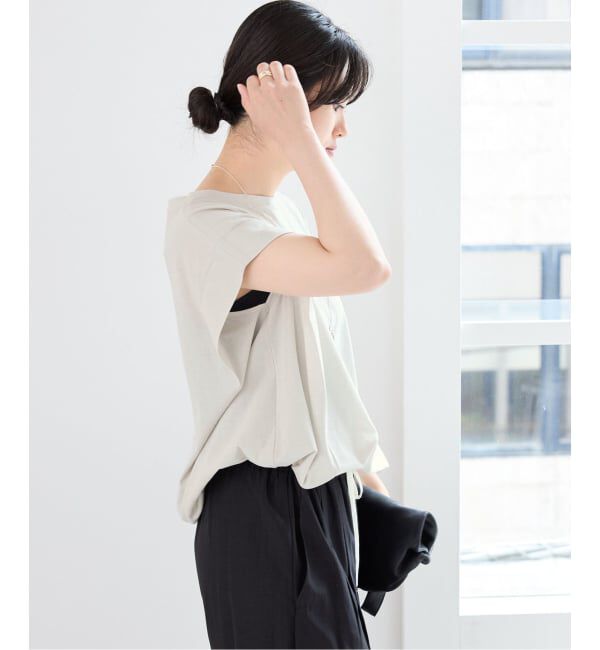 IENA「《追加2/接触冷感》フレンチタックスリーブ ドロストTシャツ」|Tシャツ・カットソー|