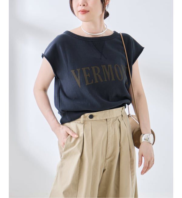 journal standard L'essage「裏毛ノースリーブ ロゴプルオーバー」|Tシャツ・カットソー|ネイビー