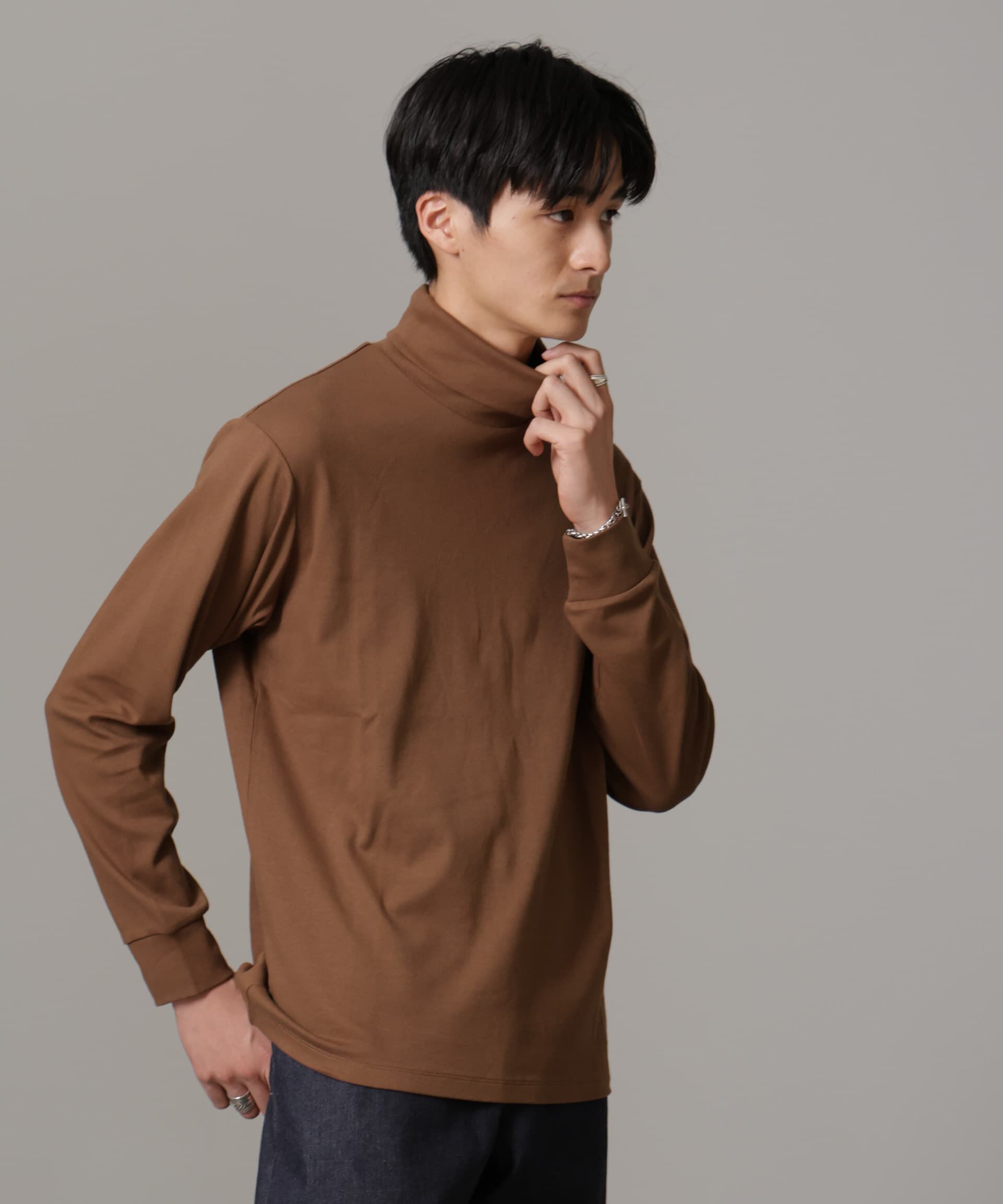 NANO universe「Anti Soaked(R) 汗染み防止 スムースタートルネックTシャツ 長袖」|Tシャツ・カットソー|ブラウン