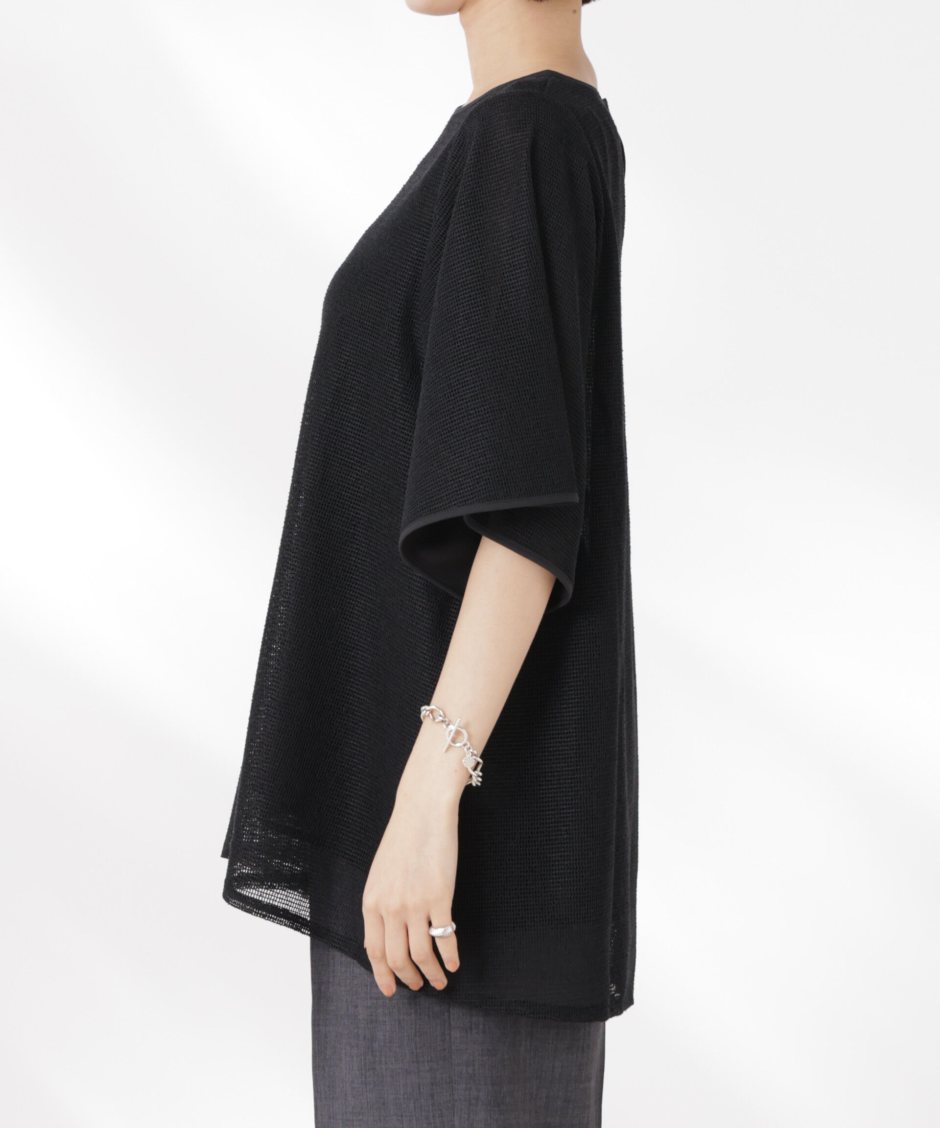 NANO universe「メッシュ&times;シフォンコンビチュニックトップス」|Tシャツ・カットソー|