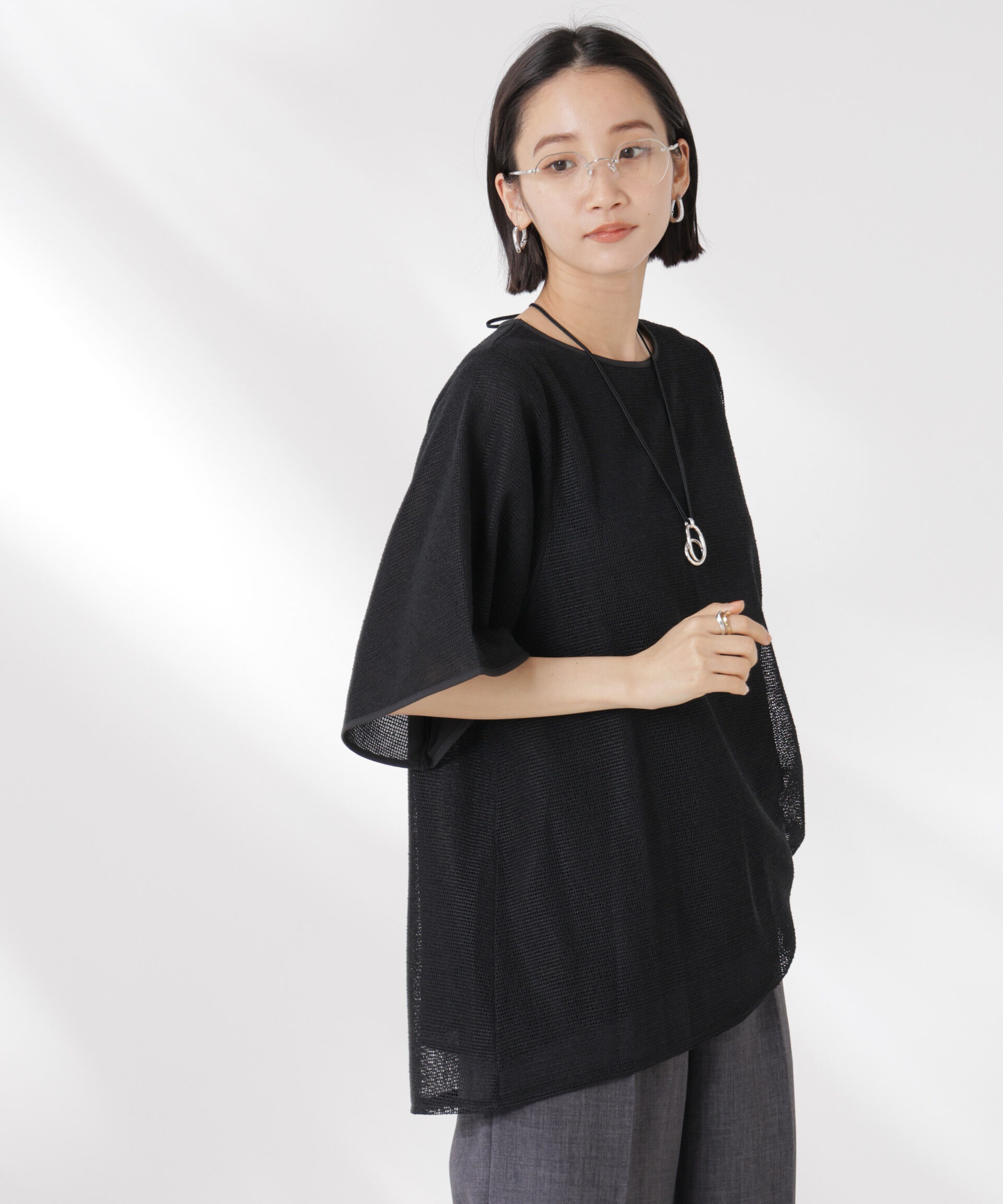 NANO universe「メッシュ&times;シフォンコンビチュニックトップス」|Tシャツ・カットソー|