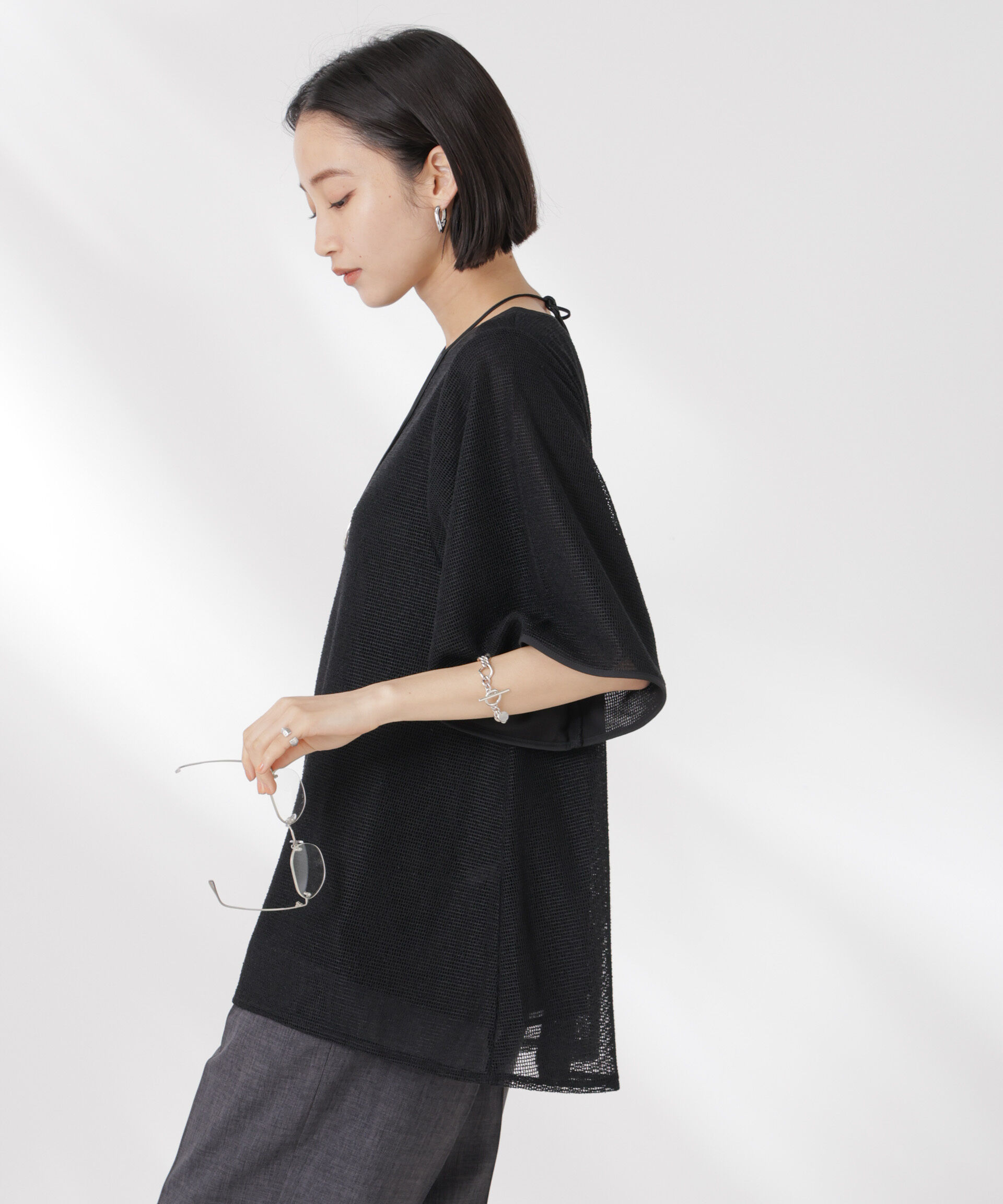 NANO universe「メッシュ&times;シフォンコンビチュニックトップス」|Tシャツ・カットソー|
