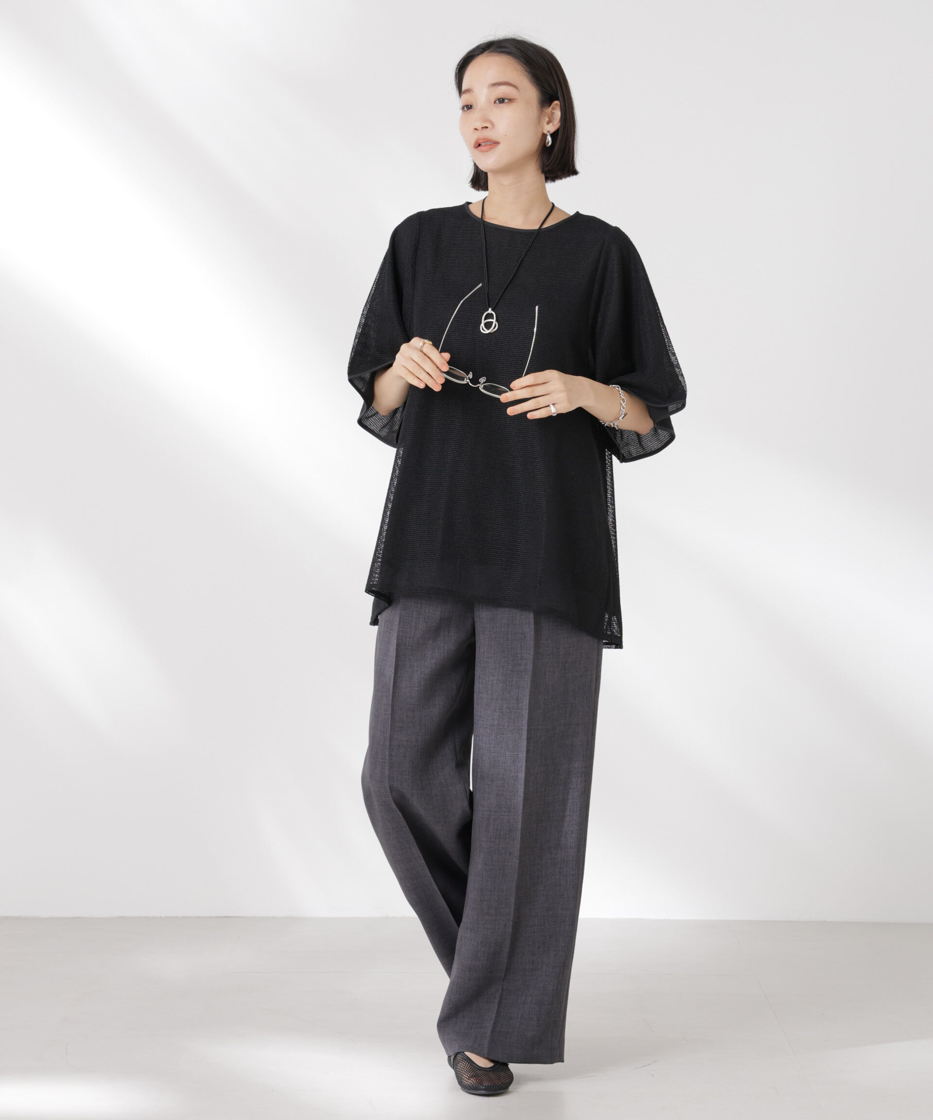 NANO universe「メッシュ&times;シフォンコンビチュニックトップス」|Tシャツ・カットソー|
