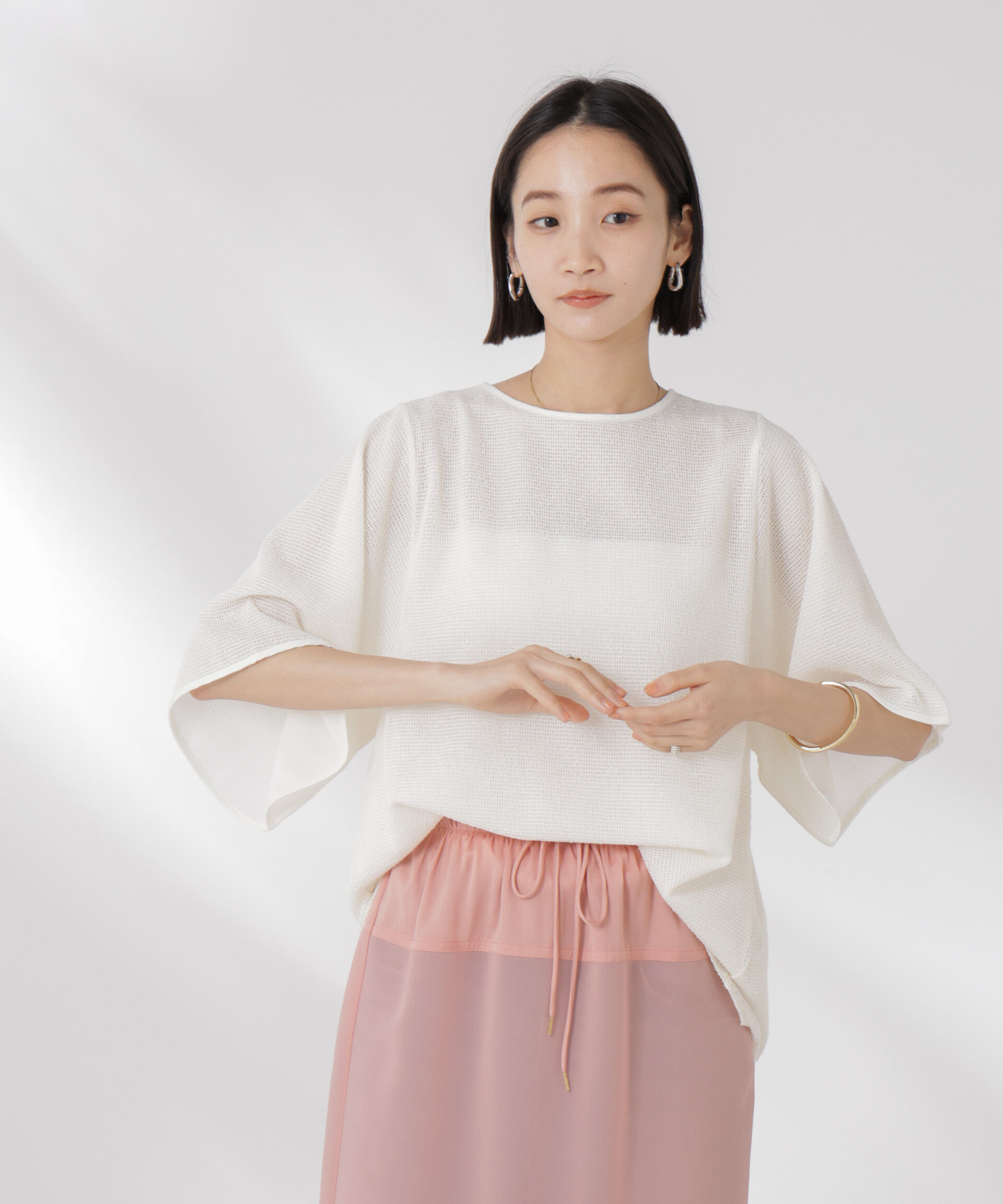 NANO universe「メッシュ&times;シフォンコンビチュニックトップス」|Tシャツ・カットソー|