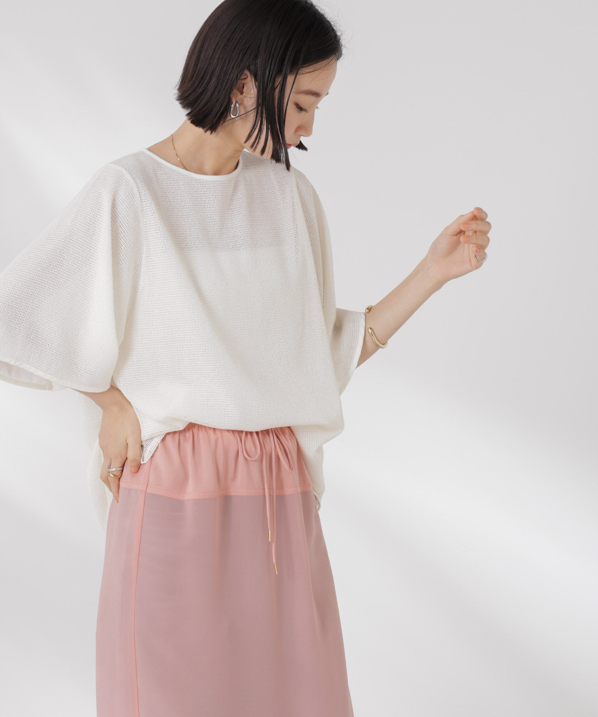 NANO universe「メッシュ&times;シフォンコンビチュニックトップス」|Tシャツ・カットソー|
