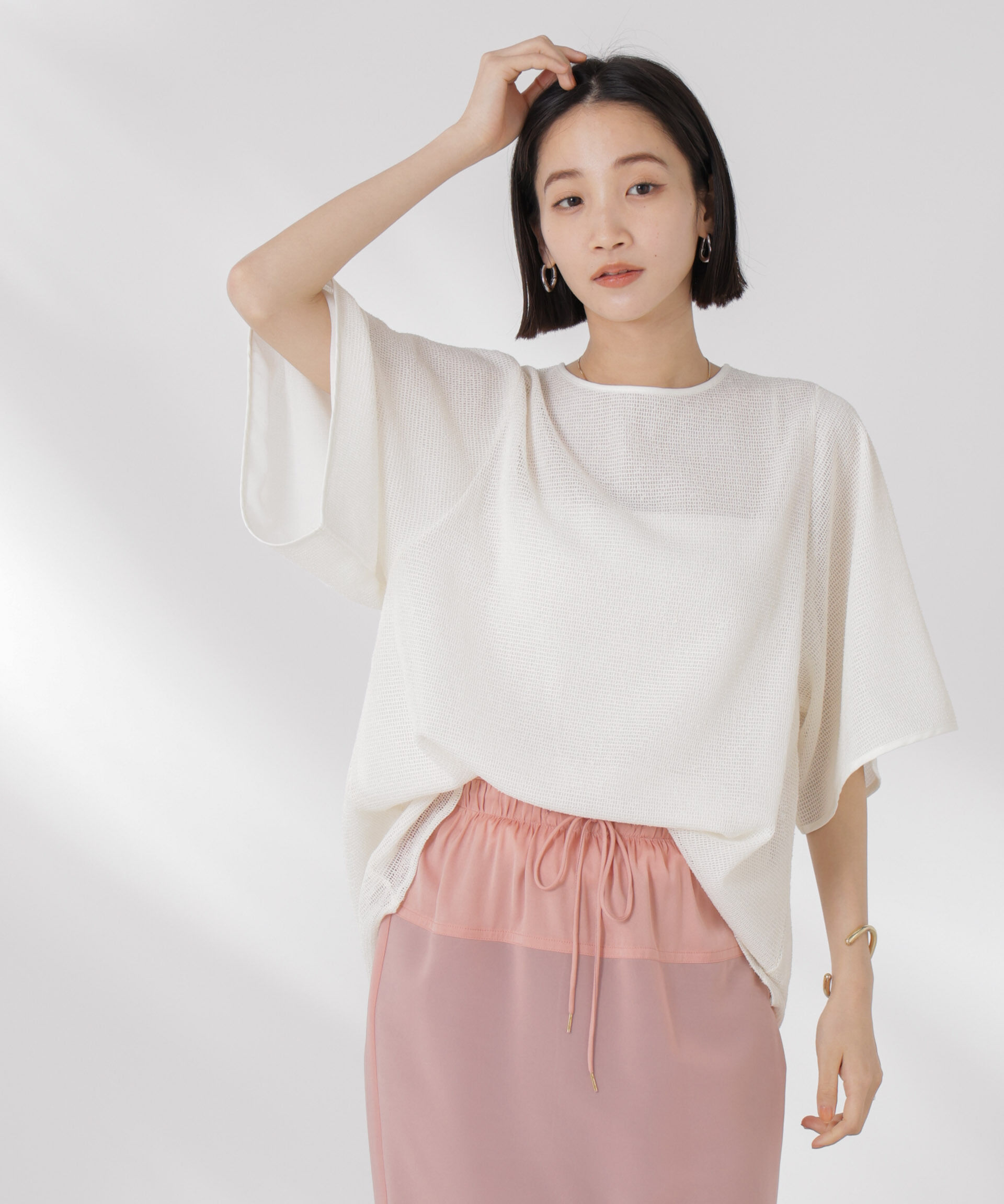 NANO universe「メッシュ&times;シフォンコンビチュニックトップス」|Tシャツ・カットソー|
