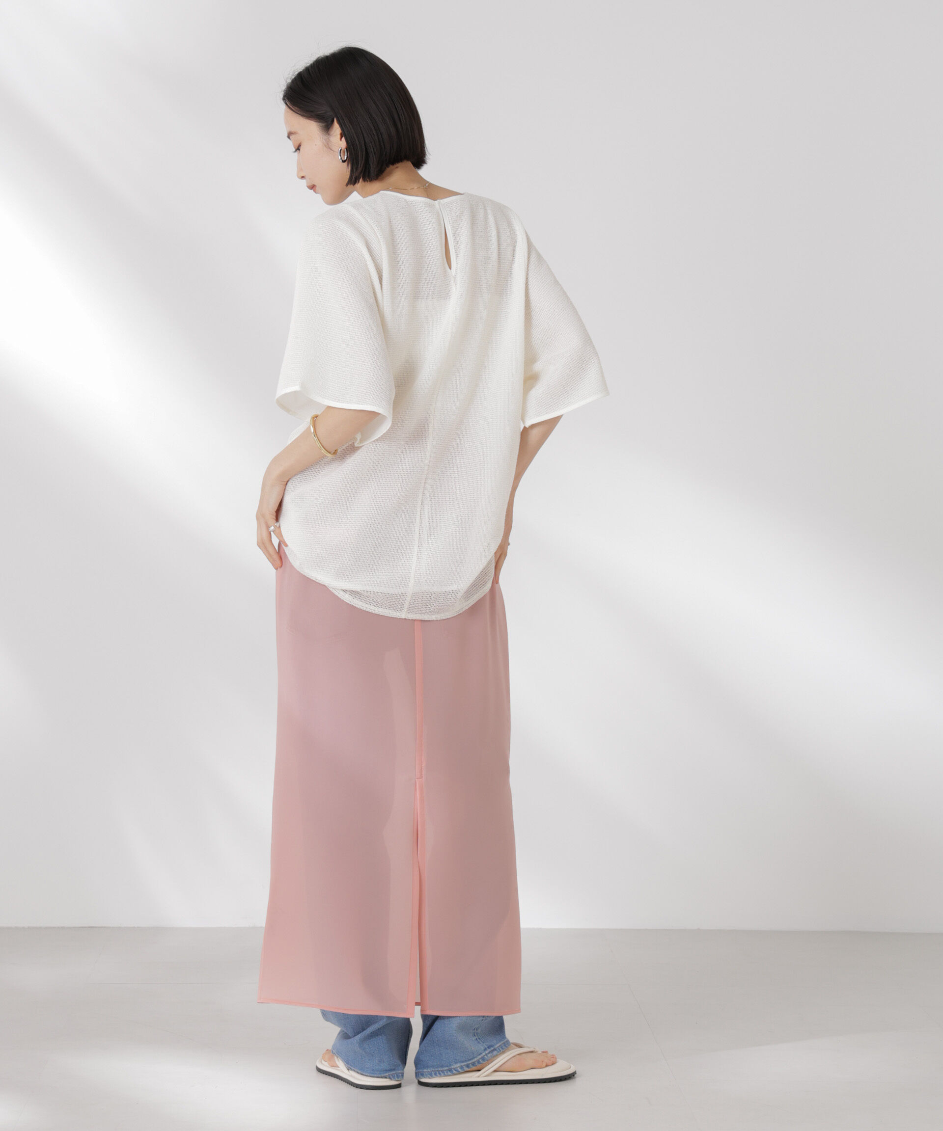 NANO universe「メッシュ&times;シフォンコンビチュニックトップス」|Tシャツ・カットソー|