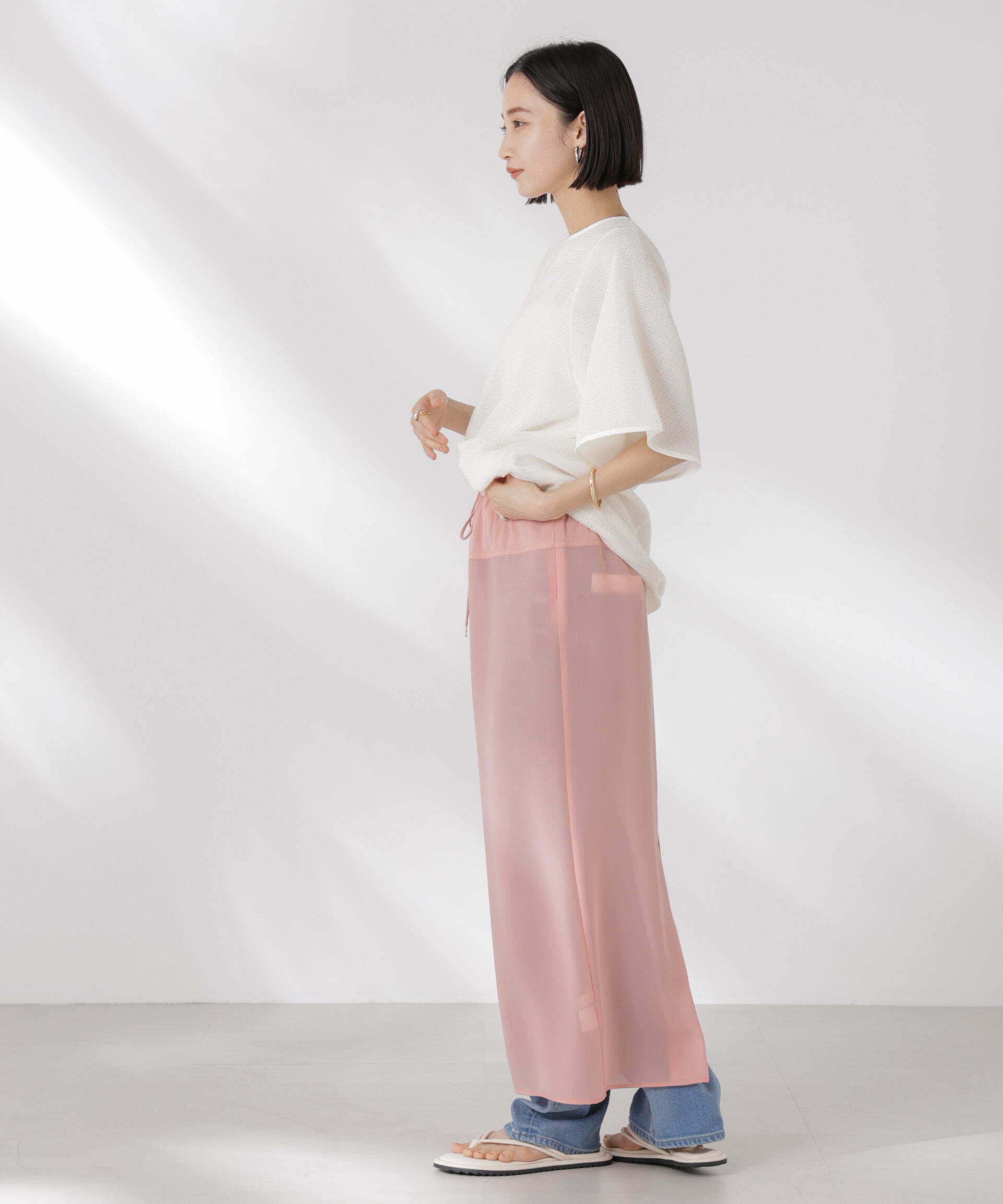 NANO universe「メッシュ&times;シフォンコンビチュニックトップス」|Tシャツ・カットソー|