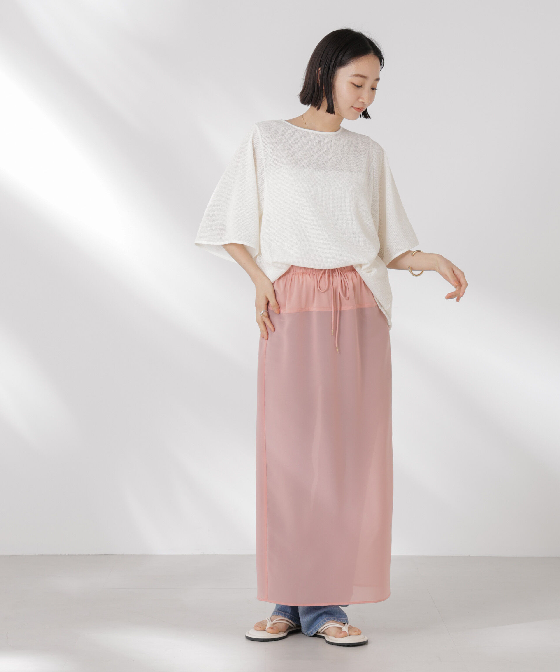 NANO universe「メッシュ&times;シフォンコンビチュニックトップス」|Tシャツ・カットソー|