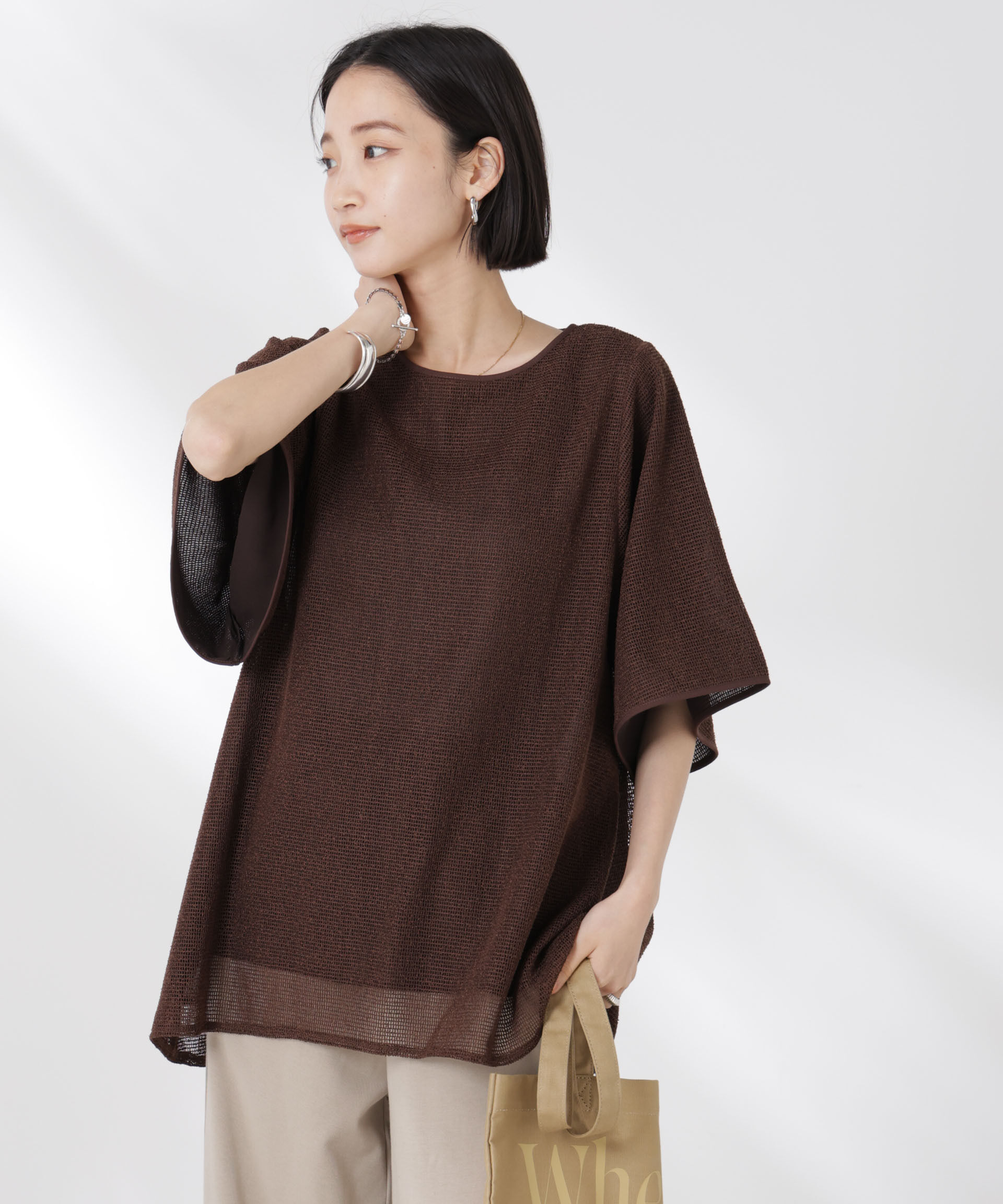 NANO universe「メッシュ&times;シフォンコンビチュニックトップス」|Tシャツ・カットソー|