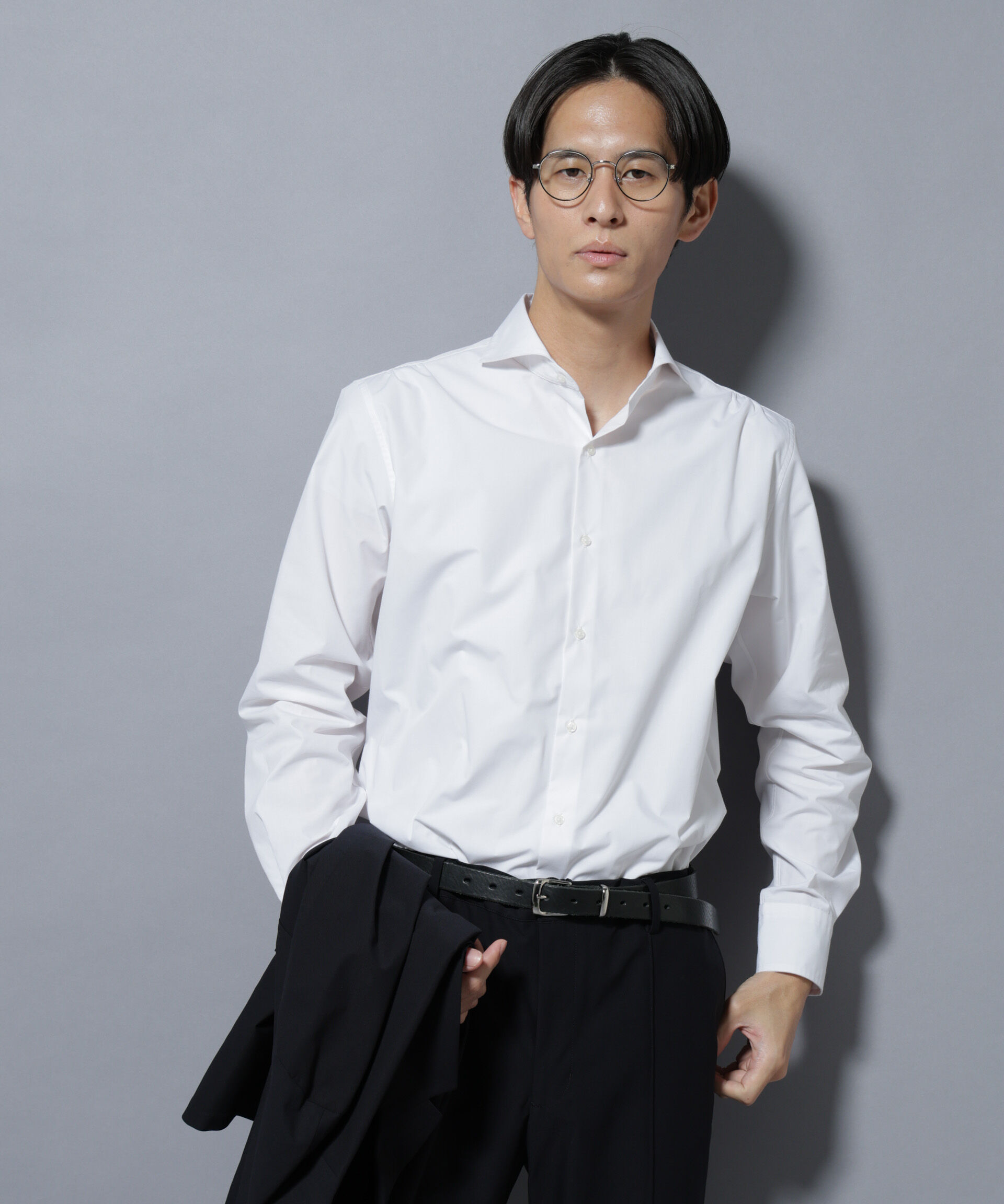 NANO universe「「N shirt」Anti Soaked(R)汗染み防止ホリゾンタルカラーシャツ長袖」|シャツ・ブラウス|