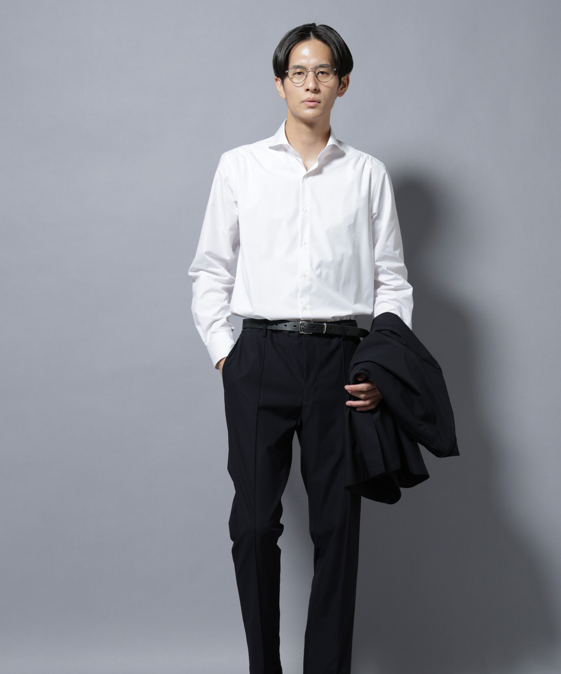 NANO universe「「N shirt」Anti Soaked(R)汗染み防止ホリゾンタルカラーシャツ長袖」|シャツ・ブラウス|