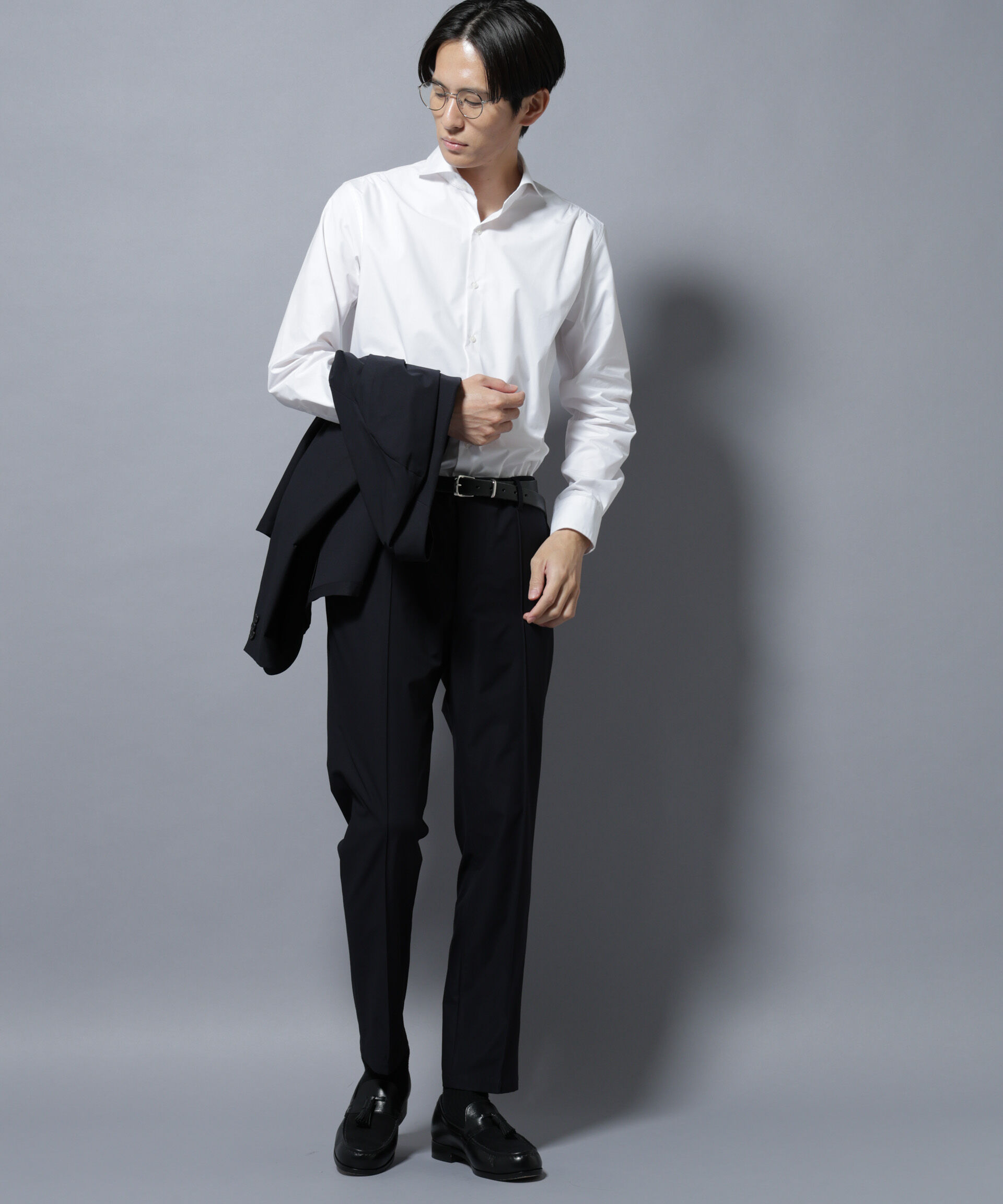 NANO universe「「N shirt」Anti Soaked(R)汗染み防止ホリゾンタルカラーシャツ長袖」|シャツ・ブラウス|