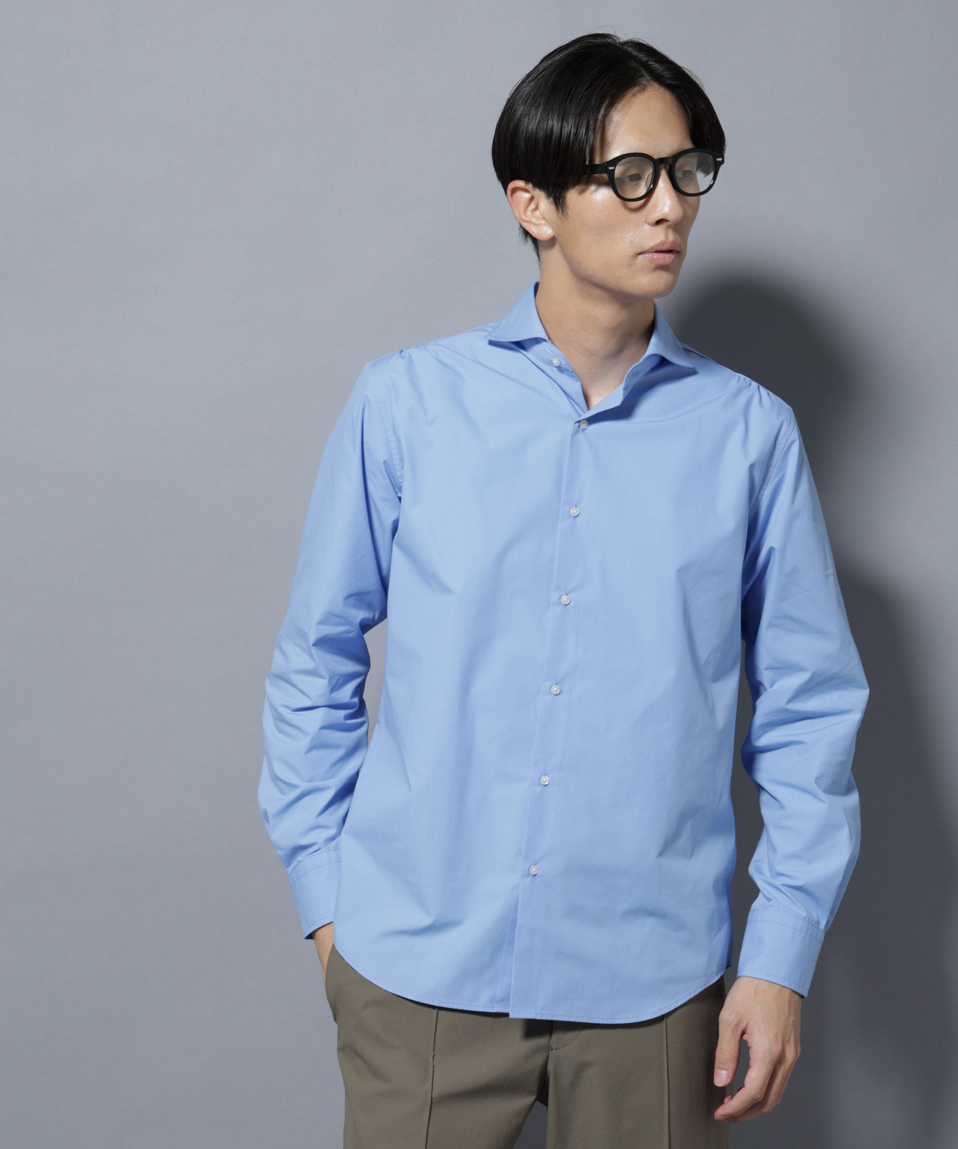 NANO universe「「N shirt」Anti Soaked(R)汗染み防止ホリゾンタルカラーシャツ長袖」|シャツ・ブラウス|