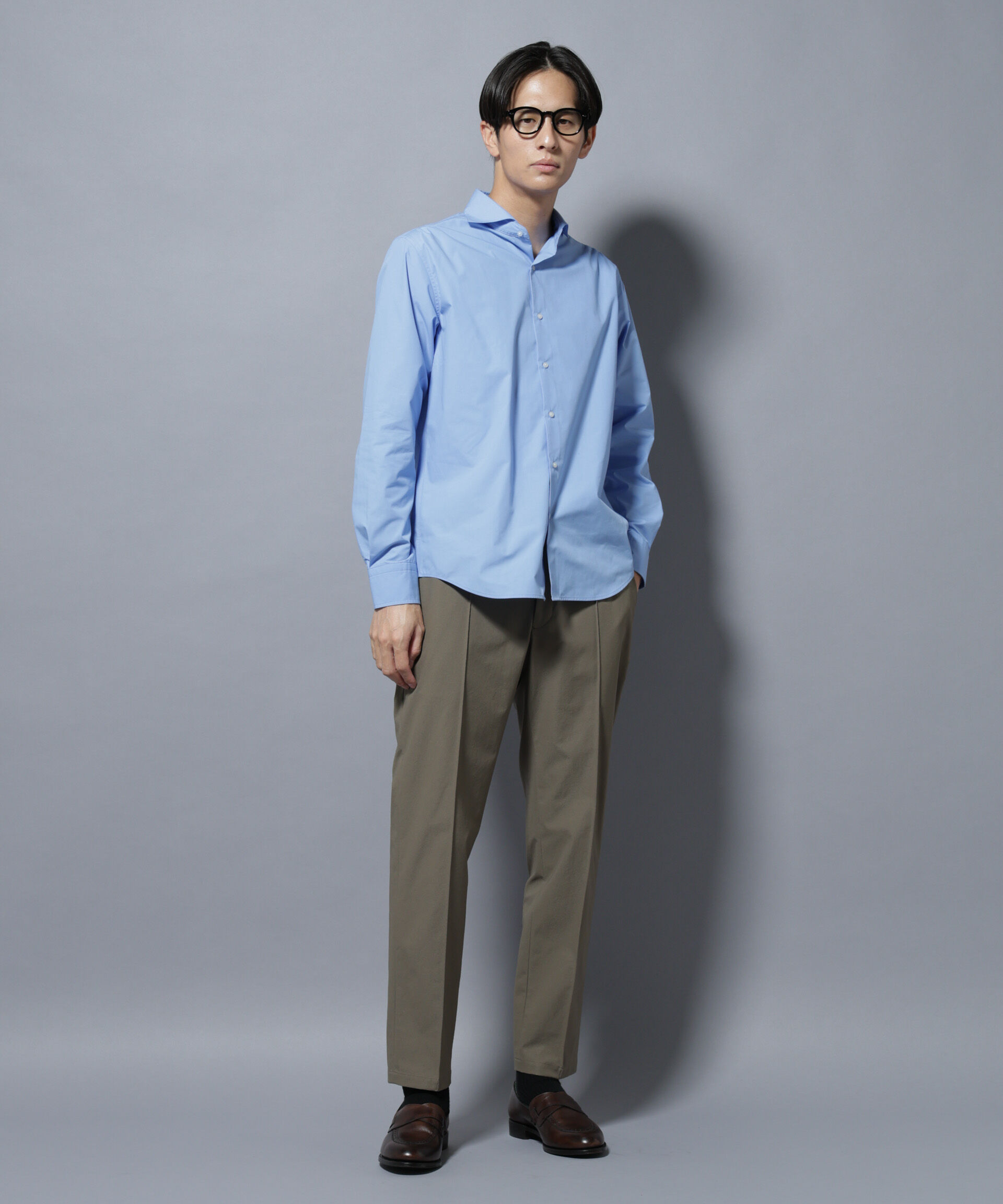 NANO universe「「N shirt」Anti Soaked(R)汗染み防止ホリゾンタルカラーシャツ長袖」|シャツ・ブラウス|