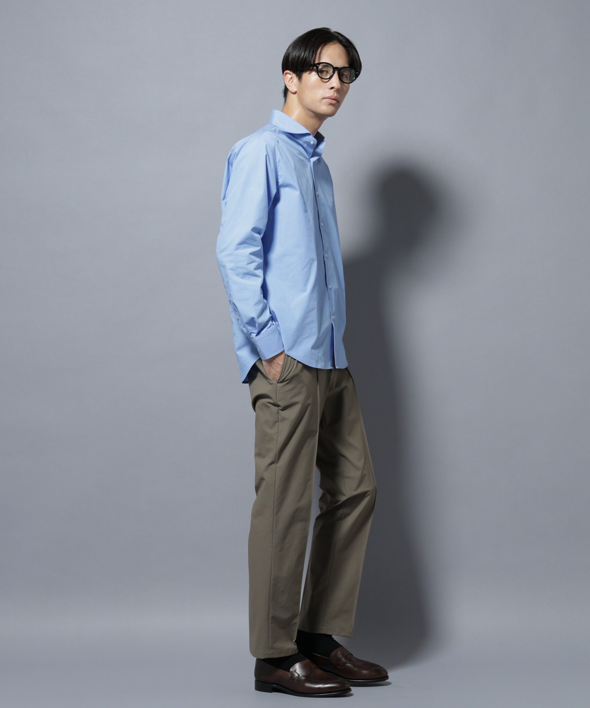 NANO universe「「N shirt」Anti Soaked(R)汗染み防止ホリゾンタルカラーシャツ長袖」|シャツ・ブラウス|