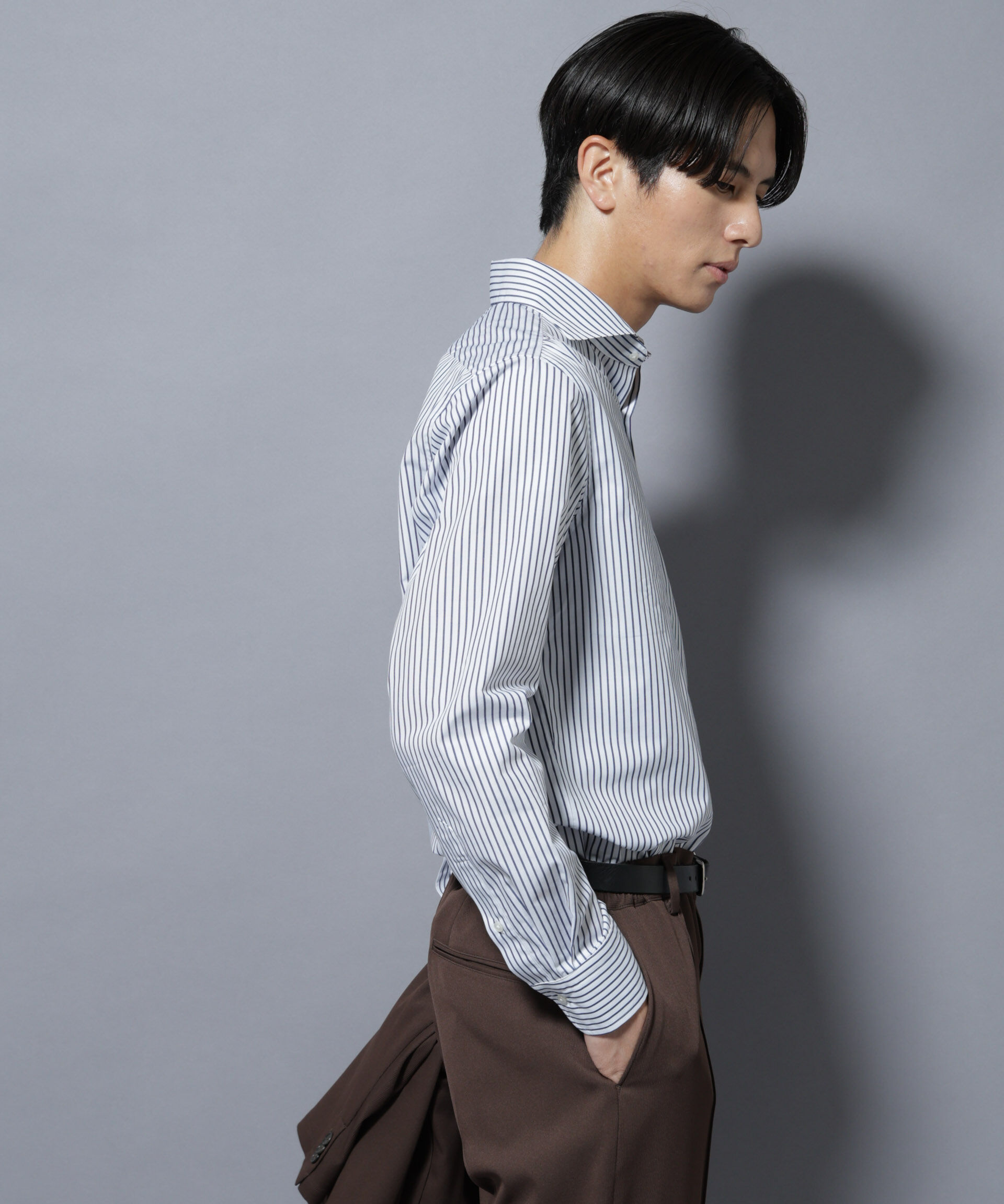 NANO universe「「N shirt」Anti Soaked(R)汗染み防止ホリゾンタルカラーシャツ長袖」|シャツ・ブラウス|