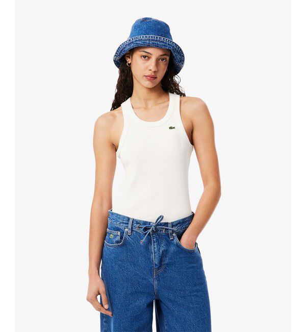 LACOSTE「ワンポイントロゴ エッセンシャルリブニットタンクトップ」|タンクトップ|