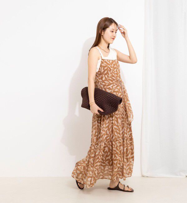 NOLLEY'S「【Import Fabric】ウォッシャブル楊柳リーフ柄ウエストリボンワンピース」|ワンピース|