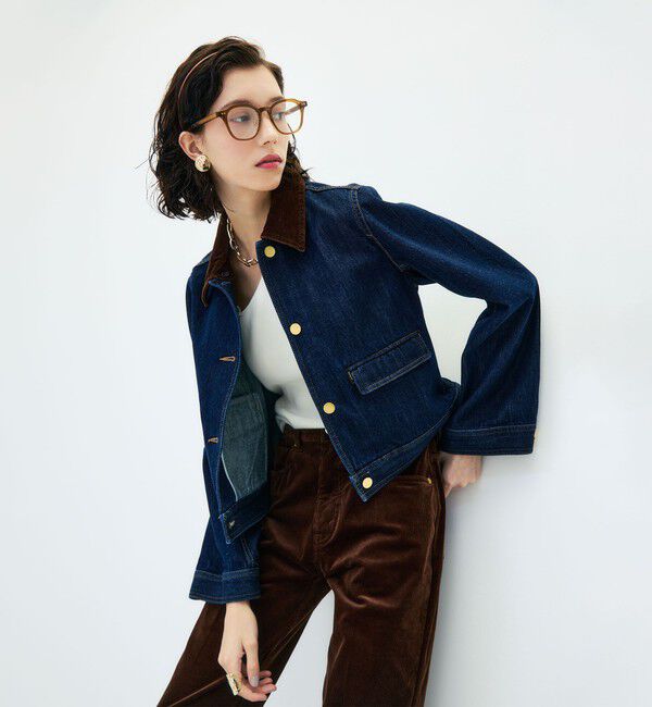 Rie Miller「【RM denim】コーデュロイ襟2WAYフレアショート丈Gジャン」|デニムジャケット|
