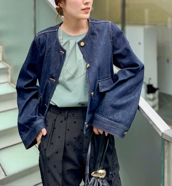 Rie Miller「【RM denim】コーデュロイ襟2WAYフレアショート丈Gジャン」|デニムジャケット|