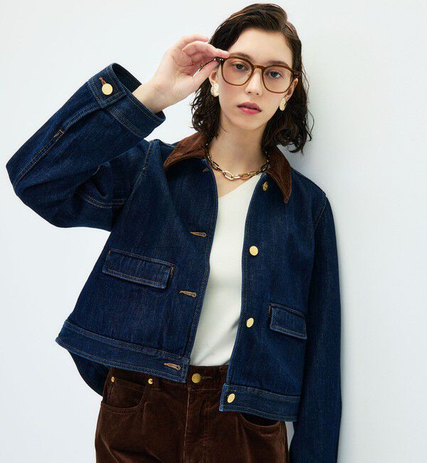 Rie Miller「【RM denim】コーデュロイ襟2WAYフレアショート丈Gジャン」|デニムジャケット|