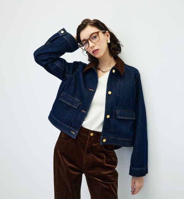 Rie Miller「【RM denim】コーデュロイ襟2WAYフレアショート丈Gジャン」|デニムジャケット|