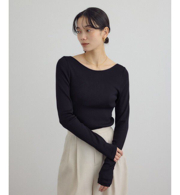 SALON adam et rope'「Hug Silkラウンドネックプルオーバー 3 / 新色追加」|Tシャツ・カットソー|ブラック(01)
