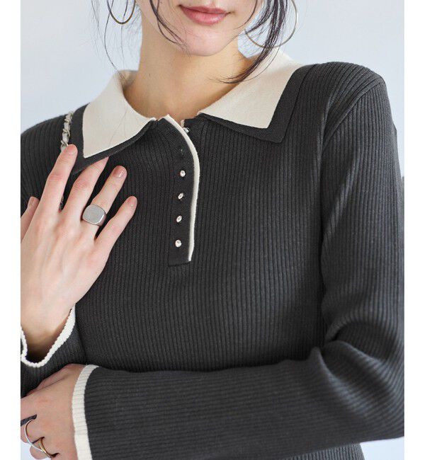 VIS「ダブルカラーポロニットトップス」|ニット・セーター|