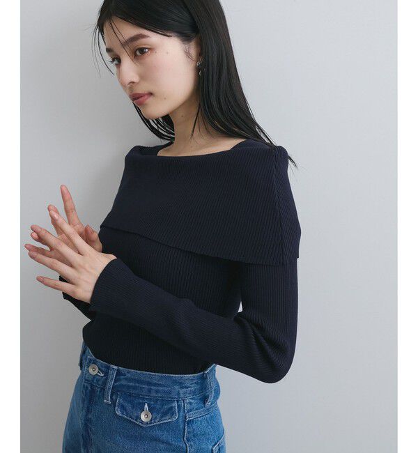 VIS「【WEB限定】オフショルダー風リブニットプルオーバー/イージーケア・UVケア」|ニット・セーター|ネイビー(40)