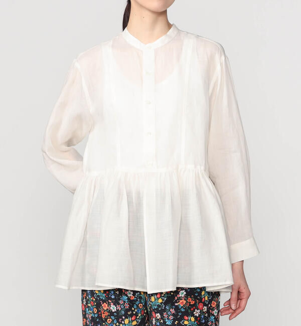 LE GLAZIK「LE GLAZIK | ラミー ギャザーフレアシャツ WOMEN」|シャツ・ブラウス|IVORY