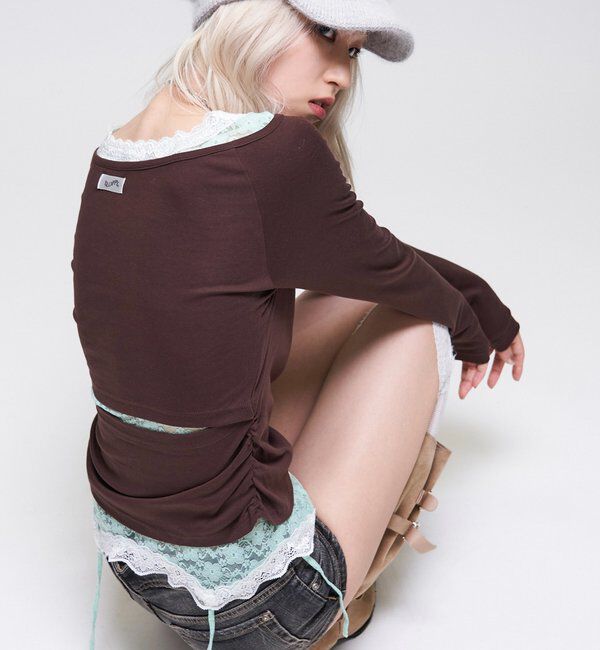  「【WEB限定】【SLOPPY】バックオープンギャザートップス」|Tシャツ・カットソー|ブラウン