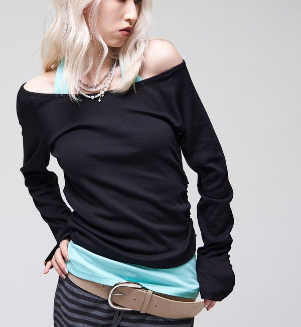  「【WEB限定】【SLOPPY】バックオープンギャザートップス」|Tシャツ・カットソー|ブラック