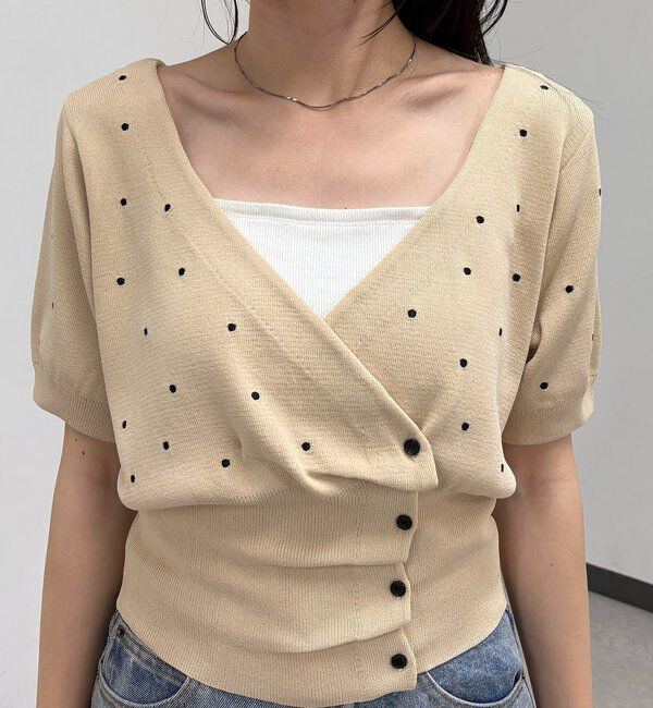  「ドットフリルボタンニット」|カーディガン|