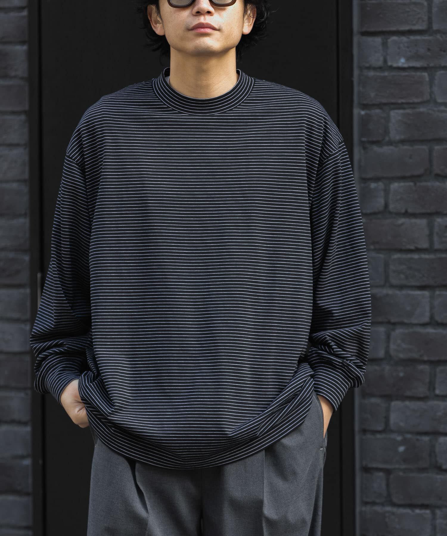 URBAN RESEARCH DOORS「FORK&SPOON　CAVEボーダーロングスリーブTシャツ」|Tシャツ・カットソー|ブラック系その他