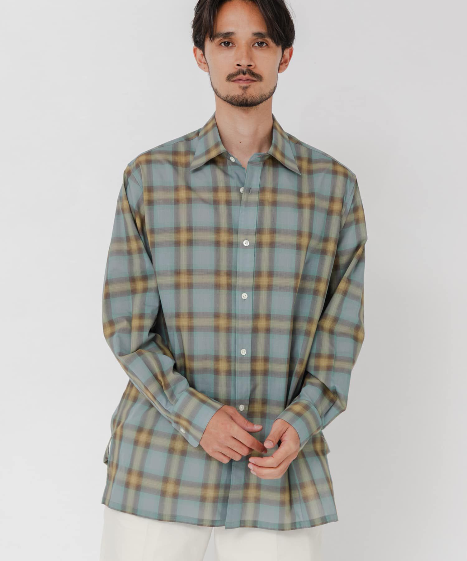 URBAN RESEARCH「SHEER CH SQUARE CUT SHIRTS」|シャツ・ブラウス|グリーン