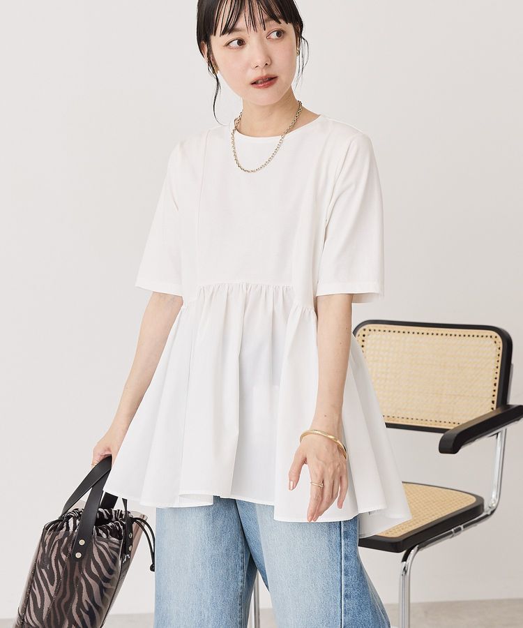 AMERICAN HOLIC「布帛切替ペプラム半袖プルオーバー」|Tシャツ・カットソー|